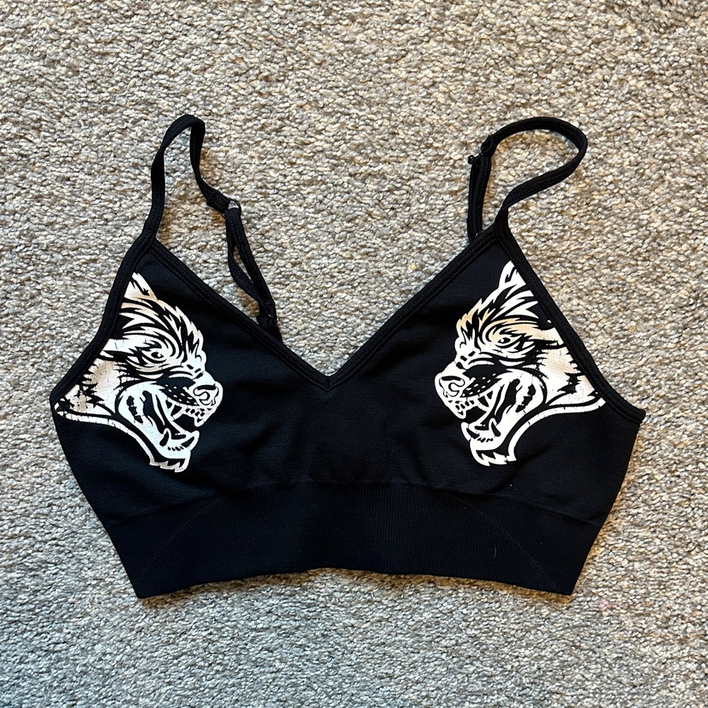 Darc Sport Black sports bra with White wolf Design